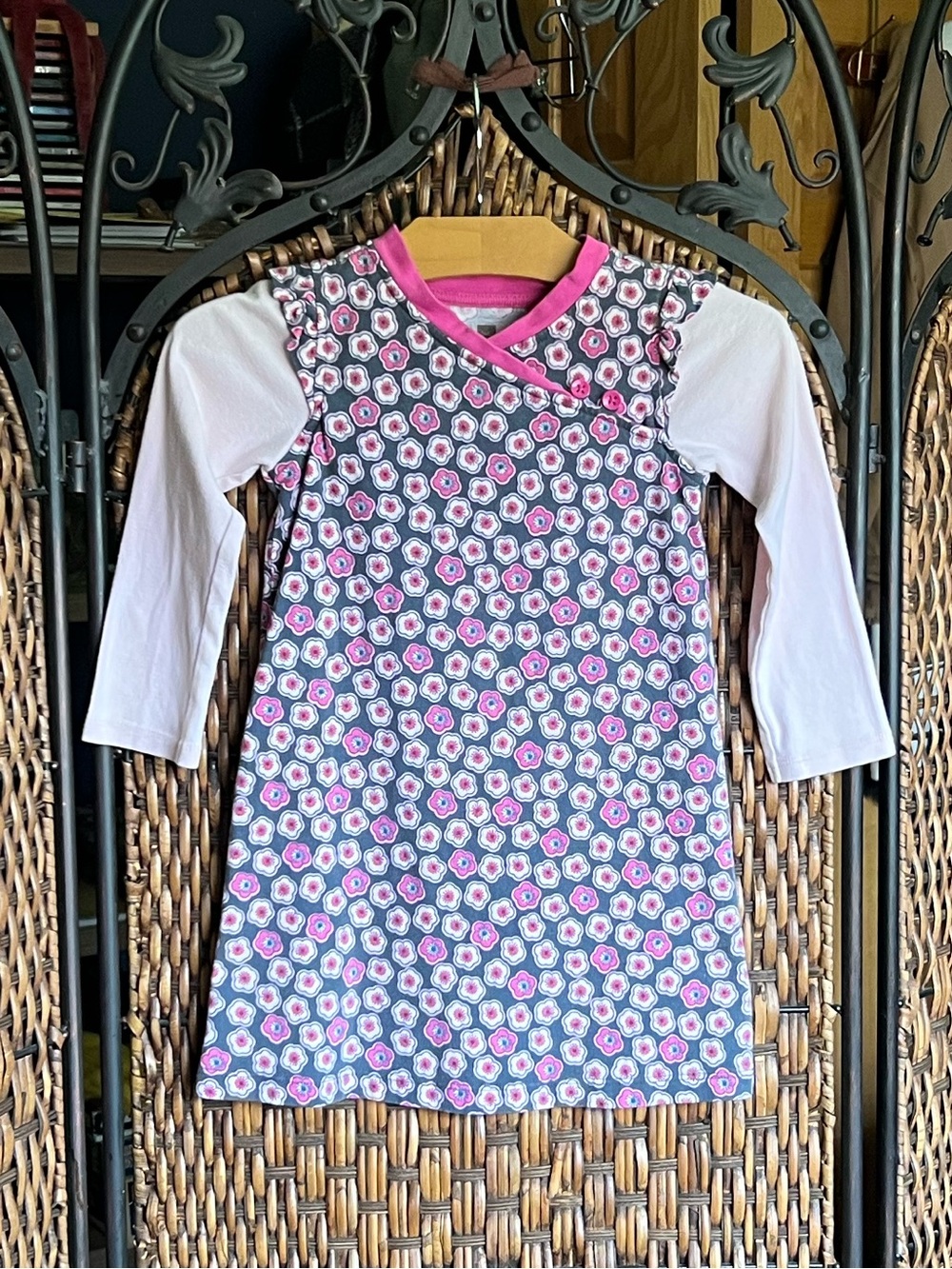 3 Tea Collection Cotton Floral Dress Pink Trim
